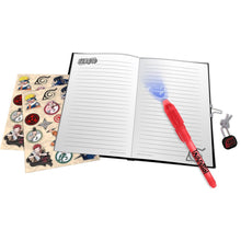 Load image into Gallery viewer, Free UK Royal Mail Tracked 24hr delivery 

Official Naruto Shippuden Diary and Magic pen set. This amazing set is launched by KIDS as part of their latest collection.

The set includes an A5 notepad, magic pen with light, and extra two sheets of official Naruto vinyl stickers. 

Official brand: KIDS

EAN: 8435507889452

Excellent gift for any Naruto fan.
