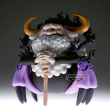 Load image into Gallery viewer, Bring one of the most imposing figures from the World Government to your collection with this officially licensed Saint Jaygarcia Saturn Mega WCF Figure from One Piece, produced by Banpresto.

Saint Jaygarcia Saturn is recreated in the distinctive stylised proportions of the Mega World Collectable Figure series, seated with his hands resting upon his cane and an unmistakably stern expression.

The sculpt captures some of Saturn's most recognisable features, including his enormous white beard, curved horns, 
