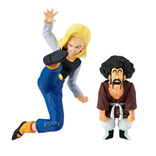 Load image into Gallery viewer, Free UK Royal Mail Tracked 24hr delivery 

Awesome statue set of Android 18 and Mr Satan from the legendary anime Dragon Ball Z. This amazing statue set is launched by Banpresto as part of their latest Match Makers collection. 

Both statues were sculpted in excellent detail, showing Android 18 captured in battle (Stand included), and with the shocked Mr Satan to complete this awesome set. -Stunning! 

This PVC statue stands at 11cm and 8cm tall, and packaged in a gift/collectible box from Bandai. 

Officia
