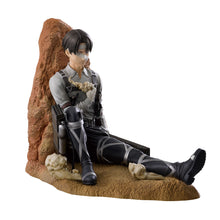 Load image into Gallery viewer, Honour Humanity's Strongest Soldier

Bring one of Attack on Titan's most iconic characters to your collection with this officially licensed Levi Ackerman Ichibansho Figure by Bandai Spirits, inspired by his appearance during the Final Season.

This highly detailed figure presents Levi in a battle-worn seated pose, visibly injured and bandaged following the devastating events of the story. His dark uniform, ODM equipment and distinctive appearance are carefully recreated, while the textured scenic base gives
