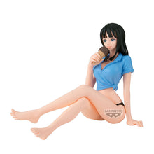 Load image into Gallery viewer, A Sweet Summer Escape with Nico Robin
Bring a touch of summer relaxation to your anime collection with this charming Nico Robin Glitter &amp; Glamours Summer Style Figure from Banpresto / Bandai Spirits.

Featuring the beautiful and intelligent archaeologist of the Straw Hat Pirates, this officially licensed One Piece collectible captures Nico Robin enjoying a peaceful summer moment with a delicious ice cream.

Seated gracefully with her legs extended, Robin wears a vibrant blue short-sleeved shirt tied at the 

