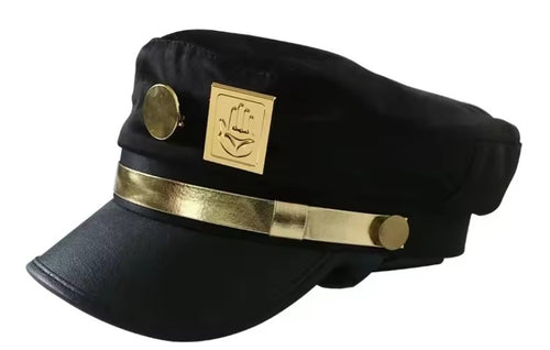 Free UK Royal Mail Tracked 24hr delivery 

Premium cosplay hat of Jotaro Kujo from the popular anime JoJo's Bizarre Adventure. 

This super cool hat is designed in excellent detail, adapted directly from the anime. 

Material: Cotton / Hard front cap / metal badges and logo

Size: Unisex

Excellent for cosplay and Halloween events. 