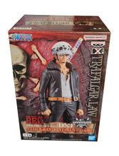 Load image into Gallery viewer, Cool statue of Travalgar Law from the legendary anime ONE PIECE. This fabulous statue is launched by Banpresto as part of their latest The Grandline Men collection vol.10.   The creator did a spectacular job with this piece, showing Law posing in his leather pirate outfit, with his sword attached on his back.   This PVC figure stands at 17cm tall, and packaged in a gift/collectible box from Bandai. 
