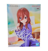 Load image into Gallery viewer, Free UK Royal Mail Tracked 24hr delivery 

Beautiful statue of Miku Nakano (Third eldest of the sibling) from the popular anime series The Quintessential Quintuplets. This figure is launched by Banpresto as part of their latest Relax Time collection. 

The creator did a fabulous work on this piece, showing Miku Nakano posing beautifully in her nightwear. -Stunning! 

This PVC statue stands at 12cm tall, and packaged in a gift / collectible box from Bandai.

Official brand: Bandai / Banpresto 

EAN: 49831648
