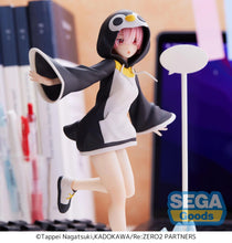 Load image into Gallery viewer, Free UK Royal Mail Tracked 24hr delivery   Beautiful statue of Rem from the popular anime series Re:Zero Starting Life in Another World. This figure is launched by SEGA as part of their latest Luminasta collection.  This figure is created beautifully, showing Rem posing beautifully in her super cute Penguin outfit, standing beside her pop up stand. The stand can also used as a pen holder. 
