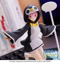 Load image into Gallery viewer, Free UK Royal Mail Tracked 24hr delivery   Beautiful statue of Rem from the popular anime series Re:Zero Starting Life in Another World. This figure is launched by SEGA as part of their latest Luminasta collection.  This figure is created beautifully, showing Rem posing beautifully in her super cute Penguin outfit, standing beside her pop up stand. The stand can also used as a pen holder. 
