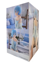 Load image into Gallery viewer, Free UK Royal Mail Tracked 24hr delivery 

Beautiful statue of Rem from the popular anime series &quot;Starting Life in Another World Re:Zero&quot;, this amazing figure is launched by Banpresto as part of their latest Relax Time Series.  

The statue shows Rem posing elegantly in her sky blue night gown sitting on her chair (chair included). The figure is created beautifully. - Truly stunning. 

This PVC figure stands at 20cm tall, and packaged in a premium gift/collectible box from Bandai. 
