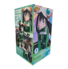Load image into Gallery viewer, Free UK Royal Mail Tracked 24hr delivery 

Beautiful statue of Tsuyu Asui from the popular anime series My Hero Academia. This statue is launched by Banpresto as part of their latest Glitter &amp; Glamours collection. 

The statue is created beautifully, showing Tsuyu Asui posing beautifully in her Hero outfit. -Stunning! 

This PVC figure stands at 14cm tall, and packaged in a gift/collectible box from Bandai.

Official brand: Banpresto / Bandai 

EAN: 4983164297478

Excellent gift for any My Hero Academia fan
