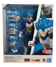 Load image into Gallery viewer, Free UK Royal Mail Tracked 24hr Delivery   

Spectacular statue of Vegeta (Super Saiyan God Super Saiyan Vegeta)  from the the legendary anime Dragon Ball Super. This premium figure is launched by Tamashii Nations as part of their new S.H.Figuarts collection - Unwavering Saiyan Pride.

The set comes with four facial expressions, premium articulated figure of Vegeta (14 point articulation), and three pairs of hands (included the folded arms). 
