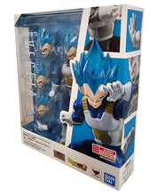 Load image into Gallery viewer, Free UK Royal Mail Tracked 24hr Delivery   

Spectacular statue of Vegeta (Super Saiyan God Super Saiyan Vegeta)  from the the legendary anime Dragon Ball Super. This premium figure is launched by Tamashii Nations as part of their new S.H.Figuarts collection - Unwavering Saiyan Pride.

The set comes with four facial expressions, premium articulated figure of Vegeta (14 point articulation), and three pairs of hands (included the folded arms). 
