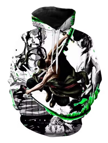 Free UK Royal Mail Tracked 24hrs delivery

Stunning design of Rorona Zoro - One Piece hoodie. 

Premium DTG technology prints the design directly onto the hoodie which makes the design really stand out, easy to wash, and the colours will not fade or crack.

The silken style of this polyester hoodie makes it lightweight and comfortable to wear. A large front pocket and an adjustable hood with drawstrings.
