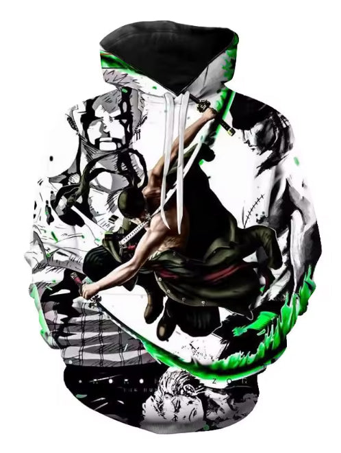 Free UK Royal Mail Tracked 24hrs delivery

Stunning design of Rorona Zoro - One Piece hoodie. 

Premium DTG technology prints the design directly onto the hoodie which makes the design really stand out, easy to wash, and the colours will not fade or crack.

The silken style of this polyester hoodie makes it lightweight and comfortable to wear. A large front pocket and an adjustable hood with drawstrings.
