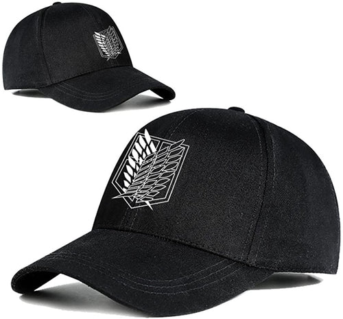 Attack On Titan Scout Logo/badge Premium cotton summer cap. Adjustable slide strap to fit all sizes. Light weight and comfortable, and high quality DTG print directly onto the cap.  Excellent for the summer and for all anime Attack On Titan fans.