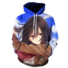 Load image into Gallery viewer, Free UK Royal Mail Tracked 24hr delivery  Cool design of Attack on Titan Mikasa Ackerman Anime hoodie.  Premium DTG technology prints the design directly onto the hoodie which makes the design really stand out, easy to wash, and the colours will not fade or crack.
