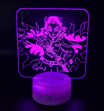 Load image into Gallery viewer, Free UK Royal Mail Tracked 24hr delivery.  Combining art and technology makes this 3D visual effect lamp a perfect gift for anime fans. The acrylic design produces an optical 3D hologram effect which brings the anime character to life.  The base has a touch sensor which makes it simple to control all the seven colour lighting modes. The set also includes a remote control for you to control the lamp with ease.
