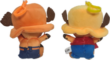 Load image into Gallery viewer, Free UK Royal Mail Tracked 24hr delivery  Two super cute plush toys of Chopper from the classic anime ONE PIECE, showing the character Chopper wearing two different outfits.  Plush toy 1: Luffy outfit Plush toy 2: Ace outfit  Size: 13cm x 8cm x 6cm (approx)  Non-toxic, soft &amp; durable and cotton filled soft plush toy.  Excellent gift for any ONE PIECE fan 
