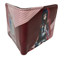 Load image into Gallery viewer, Free UK Royal Mail Tracked 24hr delivery.  This premium PVC leather wallet is designed with a smooth finish. High-quality DTG design with striking colours. Two-part art piece showing two sets of anime art of Mikasa Ackerman from the popular anime Attack On Titan.  Bi-fold closure, with Five card sections, One zip section, a photo ID section, and the main section.  Excellent gift for any Attack On Titan fan.
