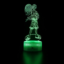 Load image into Gallery viewer, Free UK Royal Mail Tracked 24hr delivery.  Combining art and technology makes this 3D visual effect lamp a perfect gift for anime fans. The acrylic design produces an optical 3D hologram effect which brings the anime character to life.  The base has a touch sensor which makes it simple to control all the seven colour lighting modes. The cracked transparent design of the base of the lamp increases the visual effect compared to the regular black plastic base.
