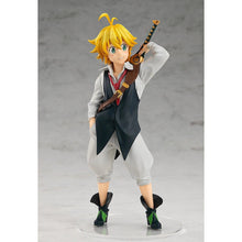 Load image into Gallery viewer, FREE UK Royal Mail Tracked 24hr Delivery.  Striking figure of Meliodas from the popular anime The Seven Deadly Sins. This figure is part of the Goodsmile Company&#39;s Pop Up Parade series.   The sculptor has really did a stunning job creating this high-detailed PVC statue of Meliodas. The statue shows Mediodas wearing his classic waistcoat and posing with his sword.   The PVC statue stands at 18cm tall, comes with a base, and packed in a official window display box from Goodsmile. 
